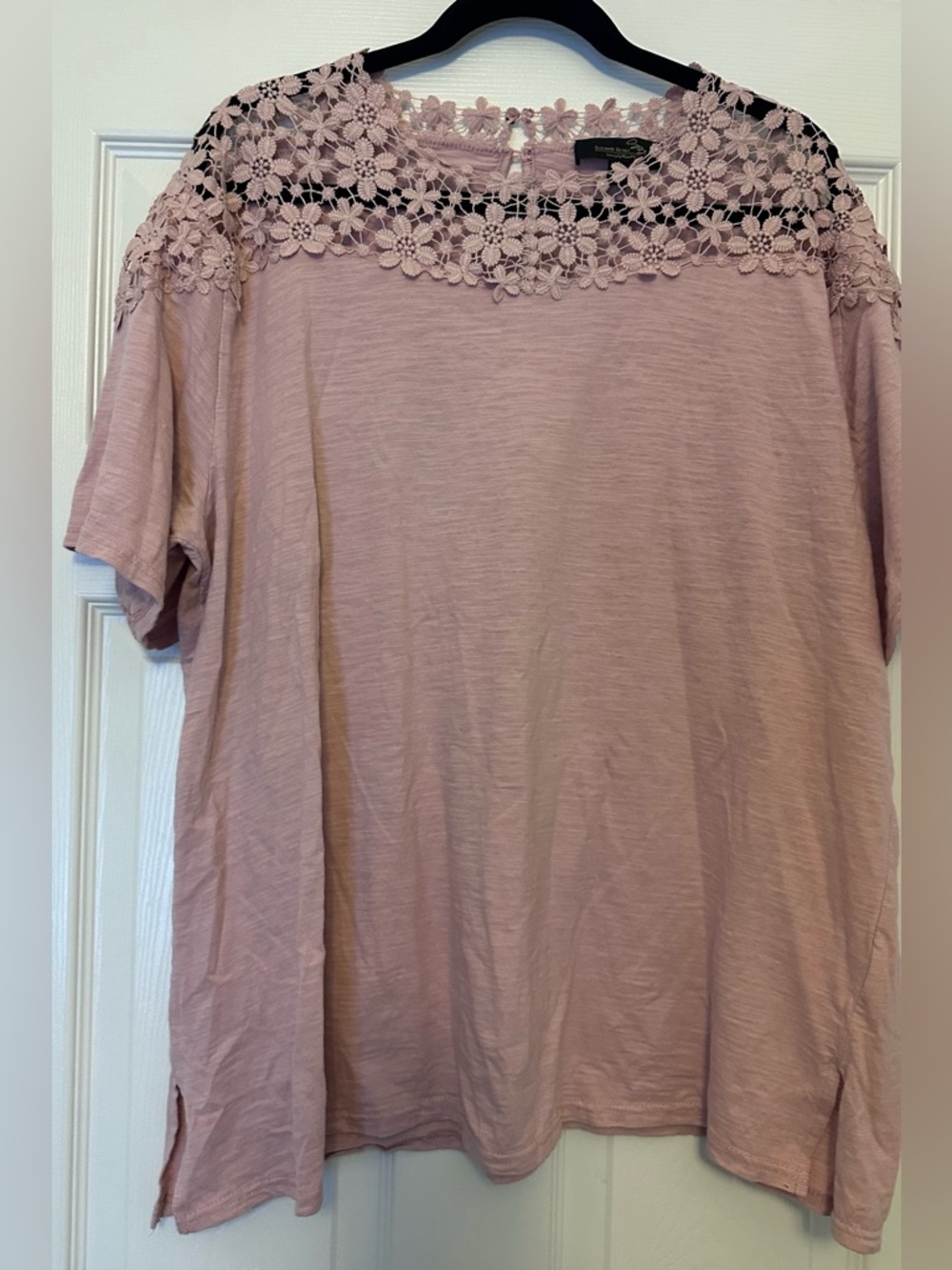 Suzanne Betro Dusty Rose Lace Short Sleeve Cotton Tee - Size 2X